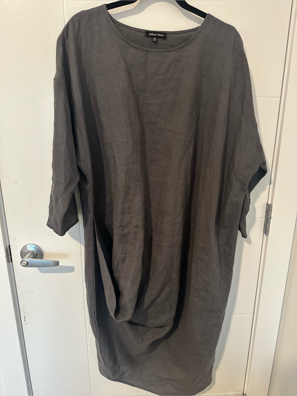 Athena Marie 100% Linen Charcoal Short-Sleeve Linen Dress